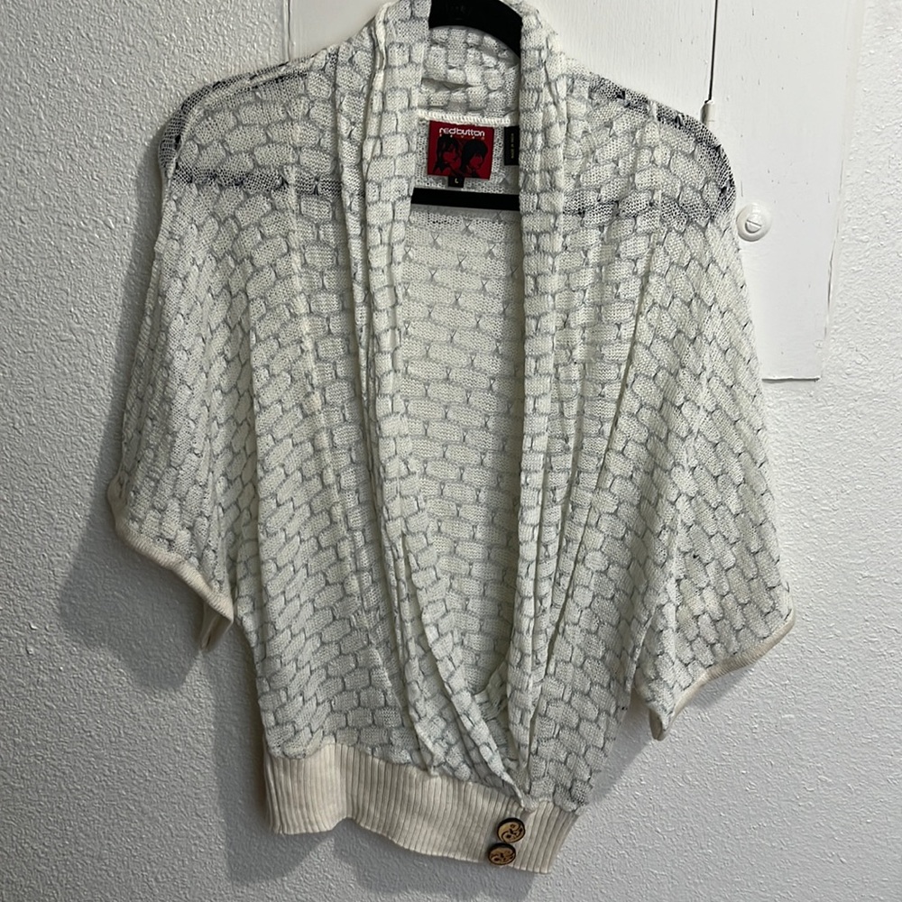 Open front kimono loose weave sweater top L REDBUTTON SEVEN boutique brand.